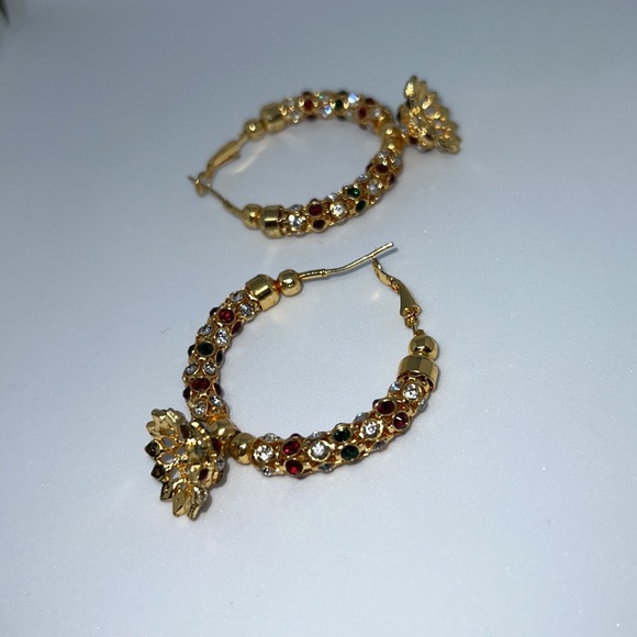 Women’s Gold Plated Earrings | Indian Jewelry | 2 inch long and 2 inch wide - Picture 3 of 4